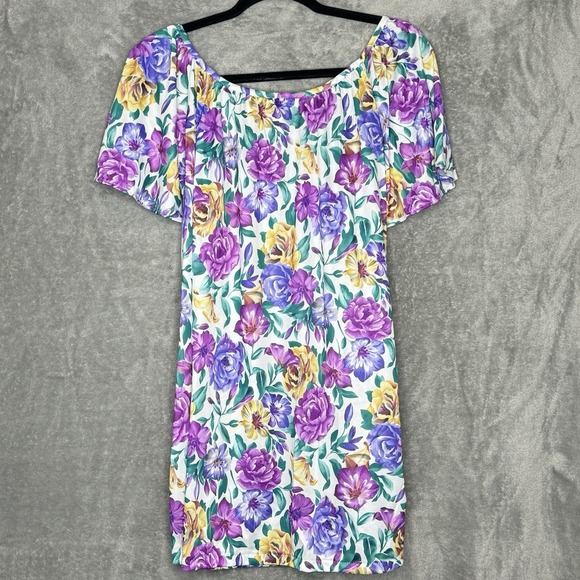 Improved Living 3X Shirt Top Purple Floral Flower Short Sleeve Scoop Neck - Picture 4 of 6